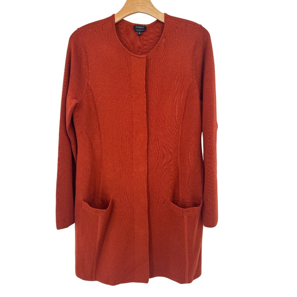 Talbots Womens Merino Wool Cardigan Sweater duster Pockets size medium
